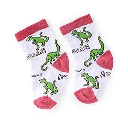 Cute Walk by Babyhug Non Terry Anti Bacterial Ankle Length Socks Dino Design Pack of 3 - Pink & White