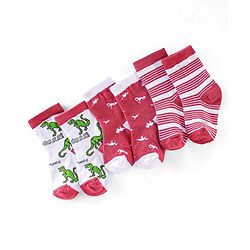 Cute Walk by Babyhug Non Terry Anti Bacterial Ankle Length Socks Dino Design Pack of 3 - Pink & White