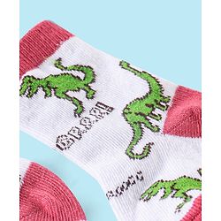 Cute Walk by Babyhug Non Terry Anti Bacterial Ankle Length Socks Dino Design Pack of 3 - Pink & White