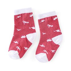 Cute Walk by Babyhug Non Terry Anti Bacterial Ankle Length Socks Dino Design Pack of 3 - Pink & White