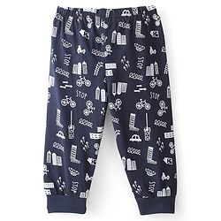 Babyhug Cotton Knit Full Length Car Printed Lounge Pant - Navy Blue