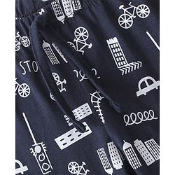 Babyhug Cotton Knit Full Length Car Printed Lounge Pant - Navy Blue