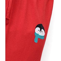 Babyhug Cotton Knit Full Length Lounge Pant Penguin Print - Red