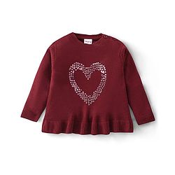 Babyhug Full Sleeves Sweater With Sequin Heart Detailing- Maroon