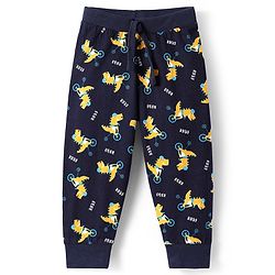 Babyhug Cotton Knit Full Length Dino Printed Lounge Pants Pack of 2 - Navy & Medium Blue