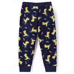 Babyhug Cotton Knit Full Length Dino Printed Lounge Pants Pack of 2 - Navy & Medium Blue