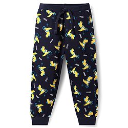 Babyhug Cotton Knit Full Length Dino Printed Lounge Pants Pack of 2 - Navy & Medium Blue