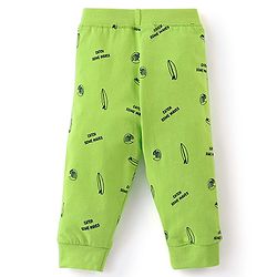 Babyhug Cotton Knit Full Length Lounge Pants with Draw Cord & Text Print Pack of 2 - Green & Blue