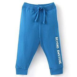 Babyhug Cotton Knit Full Length Lounge Pants with Draw Cord & Text Print Pack of 2 - Green & Blue