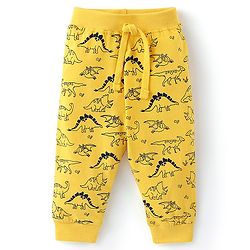 Babyhug Cotton Knit Full Length Lounge Pants with Draw Cord & Dino Print Pack of 2 - Navy & Yellow