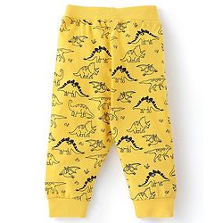 Babyhug Cotton Knit Full Length Lounge Pants with Draw Cord & Dino Print Pack of 2 - Navy & Yellow