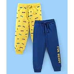 Babyhug Cotton Full Length Lounge Pant Cars Printed Pack of 2 - Blue & Yellow