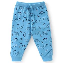 Babyhug Cotton Knit Full Length Lounge Pants Dino Print Pack of 2 - Blue & Orange