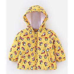 Babyhug Full Sleeves Hooded & Padded Jacket Penguin Print- Yellow