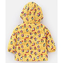 Babyhug Full Sleeves Hooded & Padded Jacket Penguin Print- Yellow