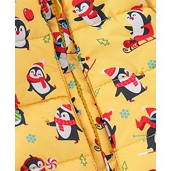 Babyhug Full Sleeves Hooded & Padded Jacket Penguin Print- Yellow