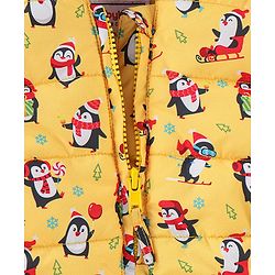 Babyhug Full Sleeves Hooded & Padded Jacket Penguin Print- Yellow