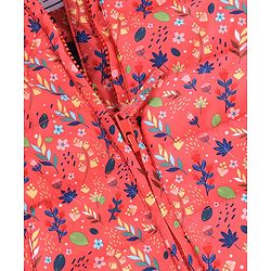 Babyhug Full Sleeves Hooded & Padded Jacket Floral Print- Coral