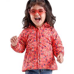 Babyhug Full Sleeves Hooded & Padded Jacket Floral Print- Coral