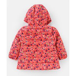 Babyhug Full Sleeves Hooded & Padded Jacket Floral Print- Coral