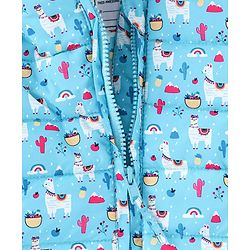 Babyhug Full Sleeves Hooded & Padded Jacket Llama Print- Blue