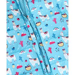 Babyhug Full Sleeves Hooded & Padded Jacket Llama Print- Blue