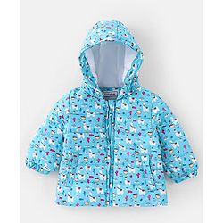 Babyhug Full Sleeves Hooded & Padded Jacket Llama Print- Blue