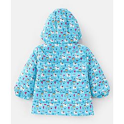Babyhug Full Sleeves Hooded & Padded Jacket Llama Print- Blue