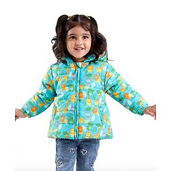 Babyhug Full Sleeves Hooded & Padded Jacket Lion & Tiger Print- Green