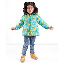 Babyhug Full Sleeves Hooded & Padded Jacket Lion & Tiger Print- Green