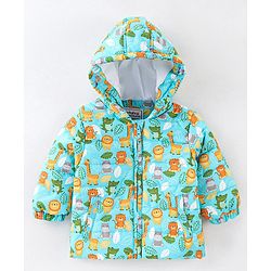 Babyhug Full Sleeves Hooded & Padded Jacket Lion & Tiger Print- Green
