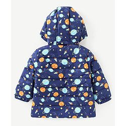 Babyhug Full Sleeves Hooded & Padded Jacket Outer Space Print- Navy Blue