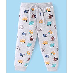 Babyhug Cotton Knit Full Length Lounge Pant Construction Vehicle Print Pack Of 2 - Yellow & White