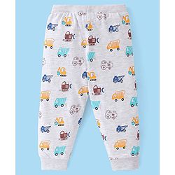 Babyhug Cotton Knit Full Length Lounge Pant Construction Vehicle Print Pack Of 2 - Yellow & White