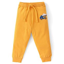 Babyhug Cotton Knit Full Length Lounge Pant Construction Vehicle Print Pack Of 2 - Yellow & White