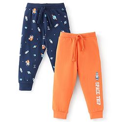 Babyhug Cotton Knit Full Length Lounge Pant Space Pack of 2 - Orange & Blue