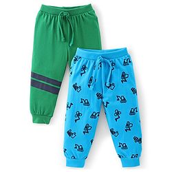 Babyhug Cotton Full Length Lounge Pants Truck Print Pack of 2- Blue & Green