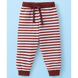 Babyhug Cotton Knit Full Length Lounge Pant Striped & Dino Print Pack of 3 - Beige Red & White