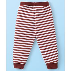 Babyhug Cotton Knit Full Length Lounge Pant Striped & Dino Print Pack of 3 - Beige Red & White