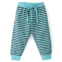 Babyhug Cotton Knit Full Length Lounge Pants Stripes & Dino Print Pack of 3 - Green Beige & White