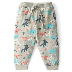 Babyhug Cotton Knit Full Length Lounge Pants Stripes & Dino Print Pack of 3 - Green Beige & White