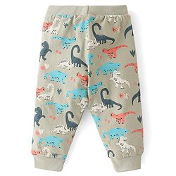 Babyhug Cotton Knit Full Length Lounge Pants Stripes & Dino Print Pack of 3 - Green Beige & White