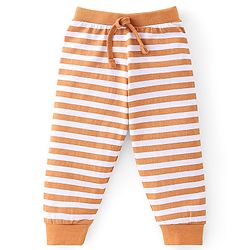 Babyhug Cotton Knit Full Length Lounge Pants Stripes & Teddy Print Pack of 3 - Brown Blue & Yellow