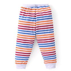 Babyhug Cotton Full Length Lounge Pants Striped & Wolf Printed Pack of 3 - Red & Blue