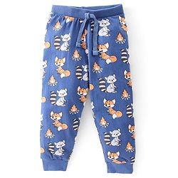 Babyhug Cotton Full Length Lounge Pants Striped & Wolf Printed Pack of 3 - Red & Blue