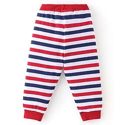 Babyhug Cotton Knit Full Length Lounge Pants Stripes & Rockets Print Pack of 3 - White Red & Navy Blue