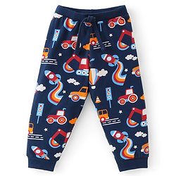Babyhug Cotton Knit Full Length Lounge Pants Stripes & Rockets Print Pack of 3 - White Red & Navy Blue