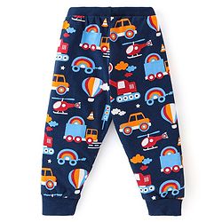 Babyhug Cotton Knit Full Length Lounge Pants Stripes & Rockets Print Pack of 3 - White Red & Navy Blue