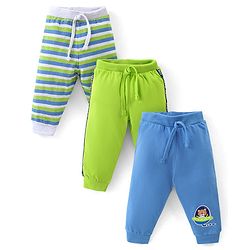 Babyhug Cotton Knit Full Length Lounge Pants With Stripes Pack of 3 - Multicolour