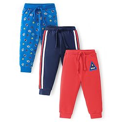 Babyhug Cotton Knit Lounge Pant Solid Color & Space Theme Pack Of 3 - Multicolor